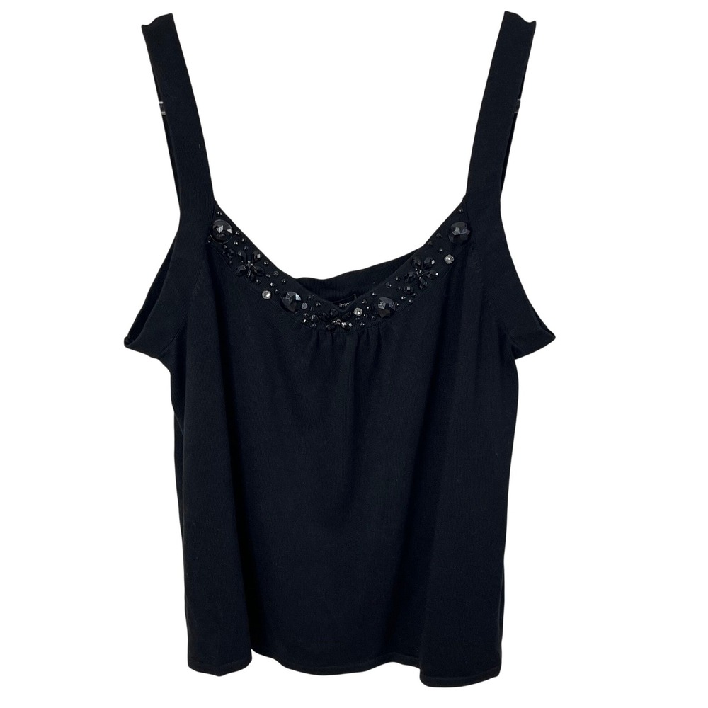 Michael Simon Tank Top Womens 2X Black Beaded V-Neck Knit Sleeveless Shell